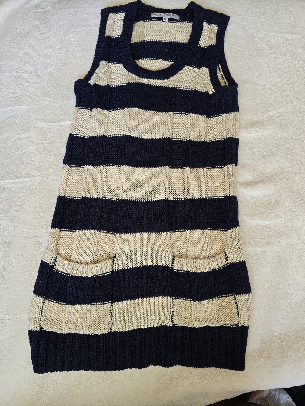 paper doll Navy & Cream Striped Knit Sleeveless Tunic